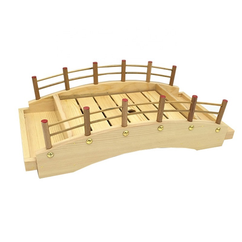 Japanese Pine Wood Sushi Bridge and Serving Plate Tray Wooden Product for Sale