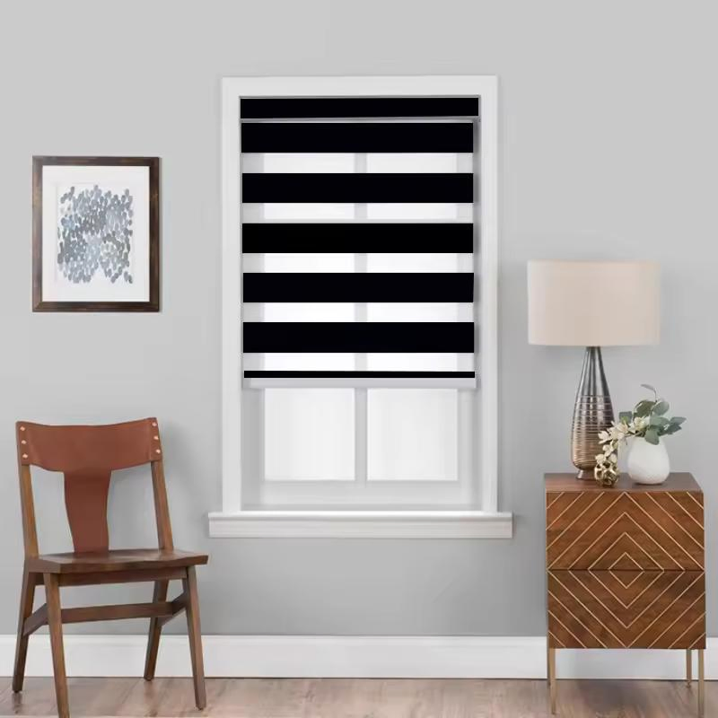 Double Layer Fabric Electric Smart Window Blinds Zebra Blind Smart Curtain Window Shading for Villa Apartment School Hotel Office