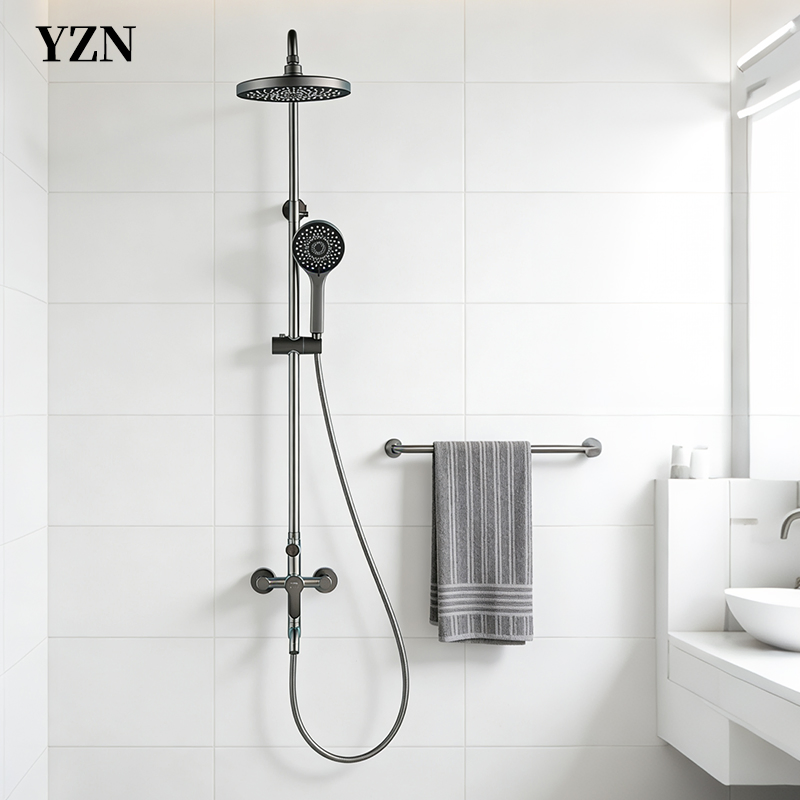 Bathroom Faucet Gun Gray New Three-Function Full Copper Rain Shower Head Set