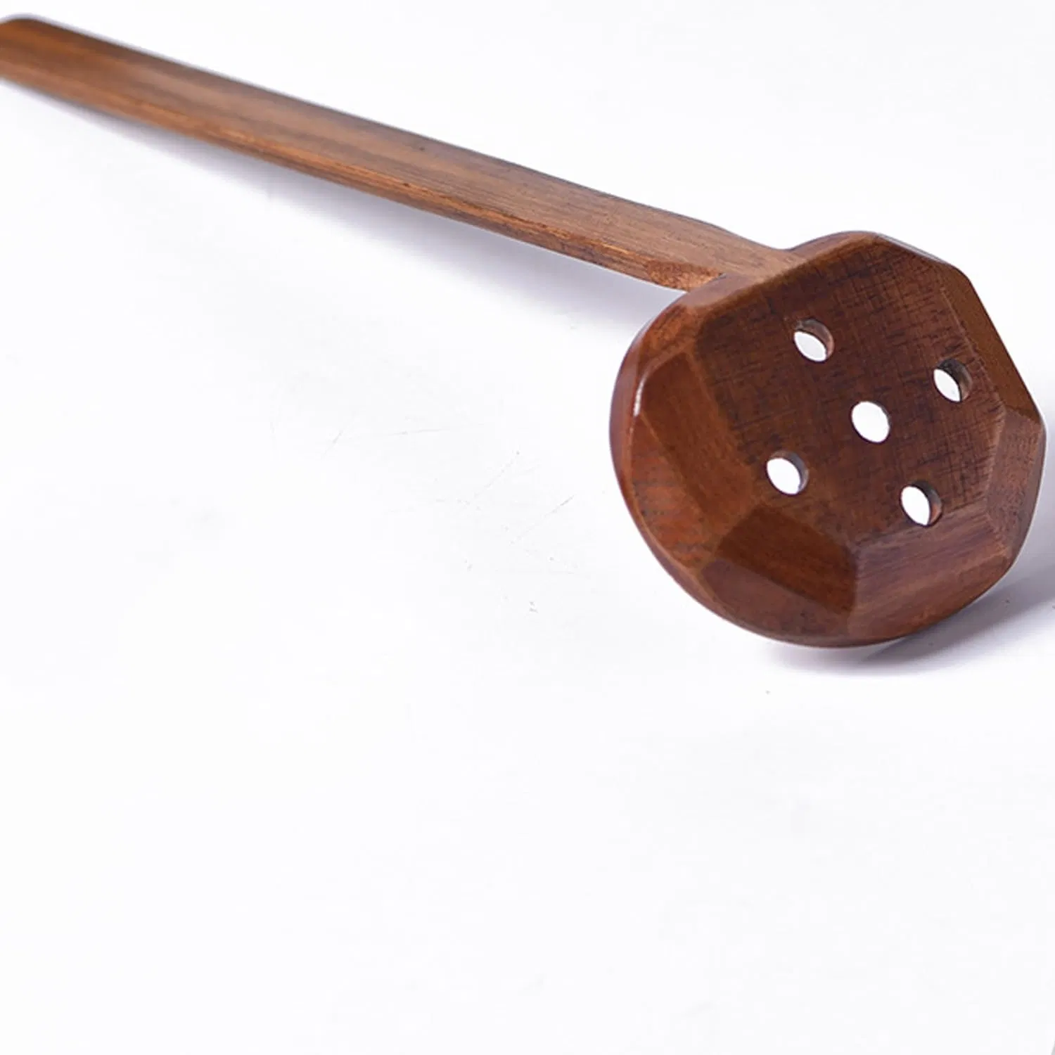 Dark Brown Wooden Long Handled Slotted Spoon