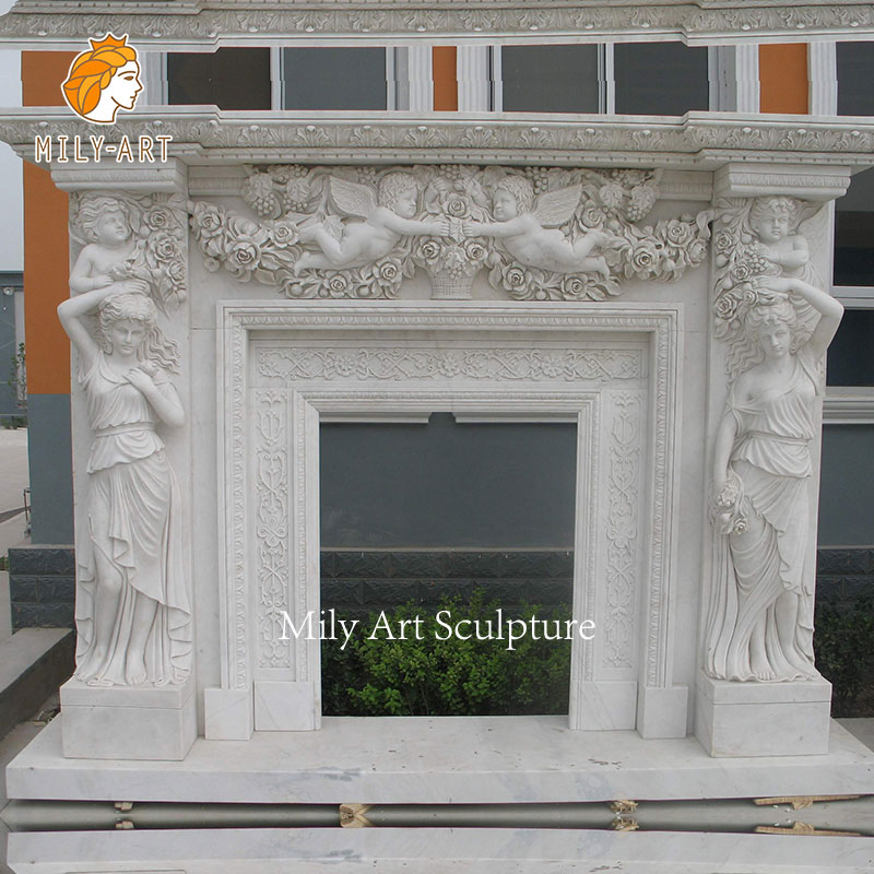 Custom Classical White Marble Stone Fireplace Surround for Sale