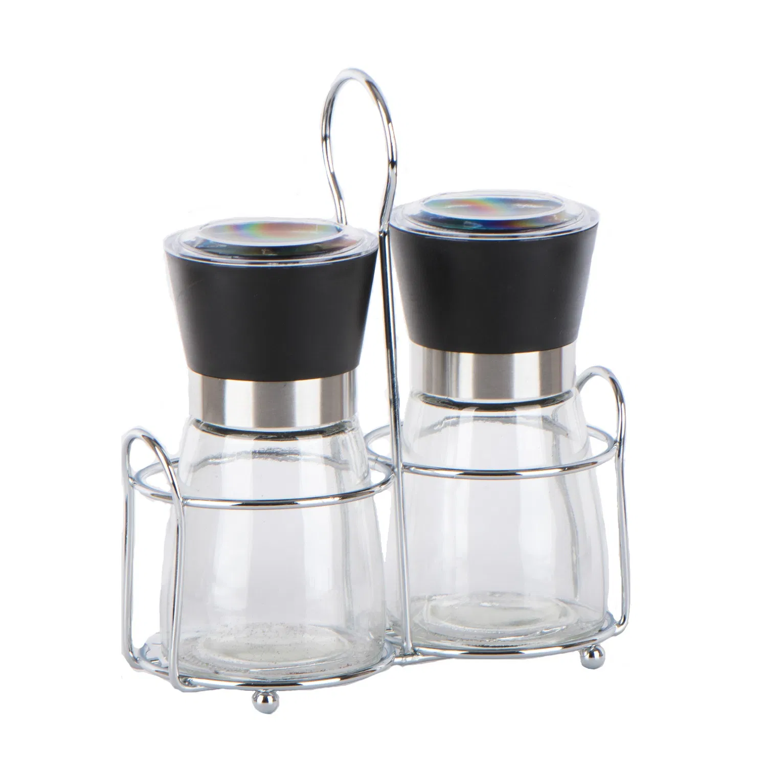2PCS Manual Spice Grinder with 160ml Glass Jars with Metal Rack Spice Jar Pepper Grinder