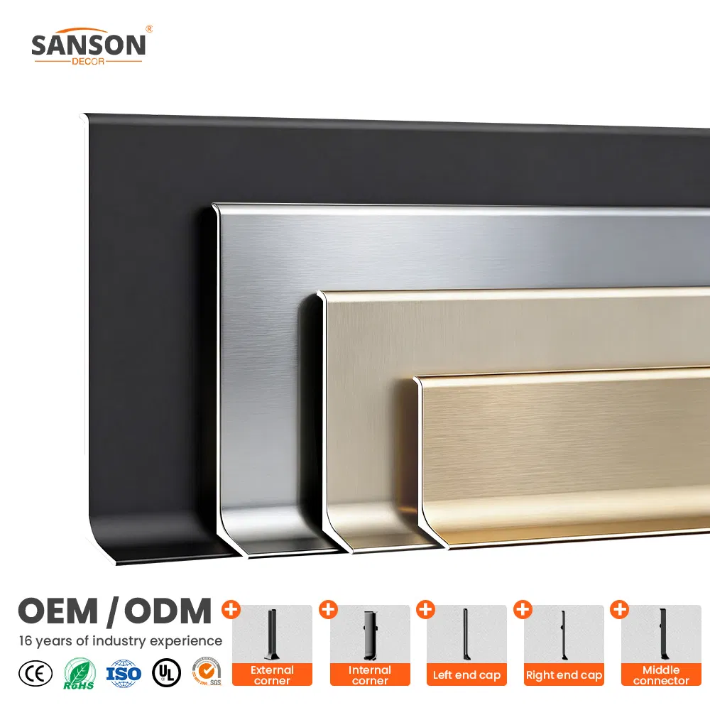 for a No-Drill Fixing with Adhesive-Backed Aluminum Skirting Profile, Suitable for Various Wall Surfaces