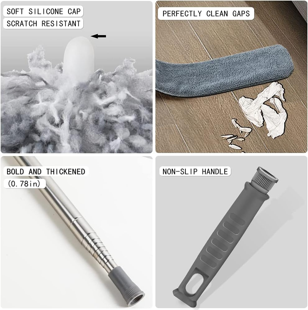 4PCS with Extension Pole Stainless Steel Reusable Bendable Microfiber Duster
