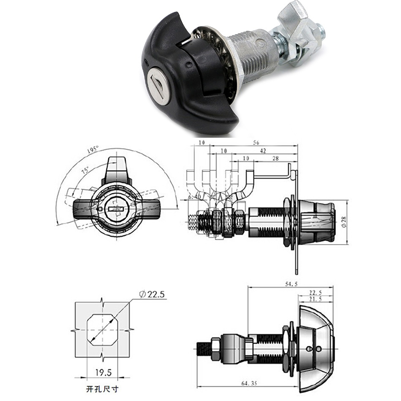 Xk245 Southco Large Compression Door Lock E3-158-25 Airfoil One-Word Handle Lock Key-Locking Keyed CH751 Metal Wing Knob Lock