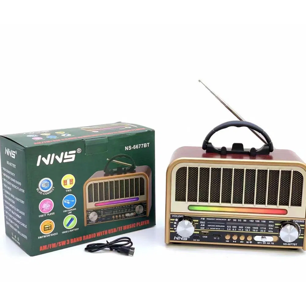 Ретро радио NS-6677BT с Bluetooth, деревянный корпус