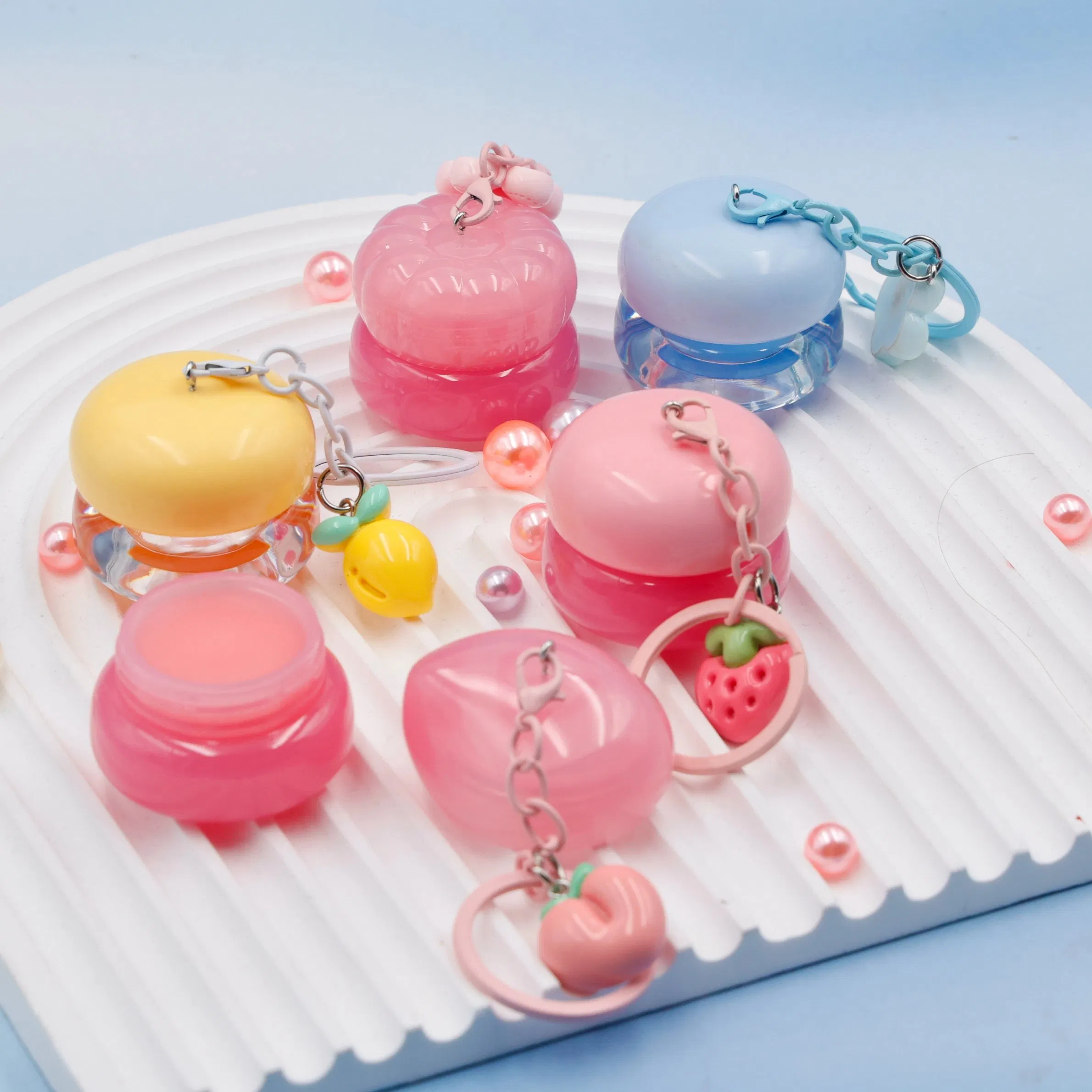 Custom Logo Lip Mask Keychain Blueberry Mango Peach Flavor Fruit Jar Lip Mask Sleeping Mask Lip Balm