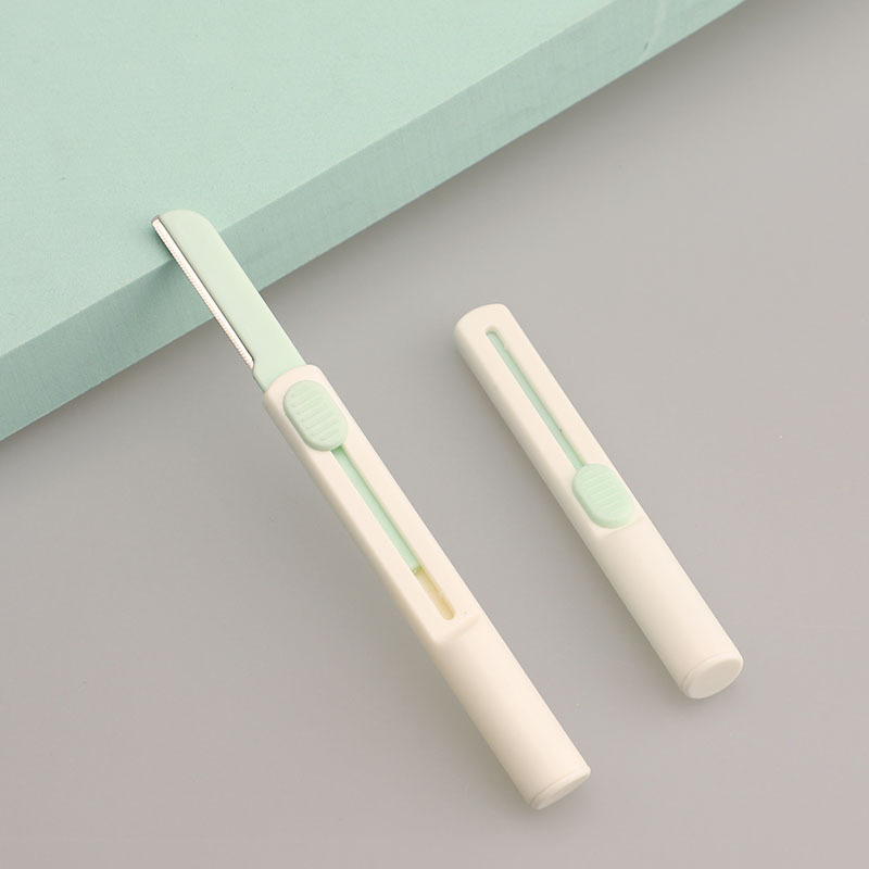 Cylindrical Retractable Eyebrow Trimming Knife Stainless Steel Macro Eyebrow Scraping Knife