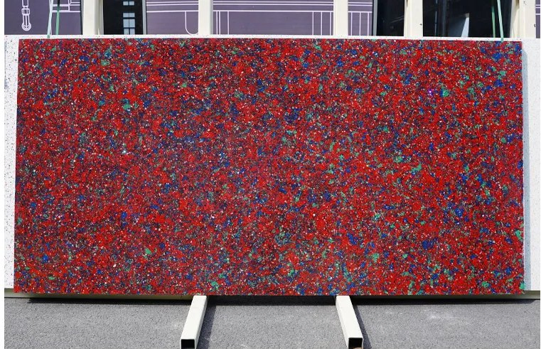 China Building Material 20mm 30mm Red Artificial Crystal Stones Quartz Stone Slab Kitchen Countertop