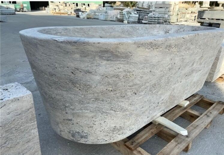 Customized Natural Stone honed/Antique Ellipse Italy Silver Travertine Bathtub for Home/Hotel/House/Resorts/villas Bathroom interior decoration
