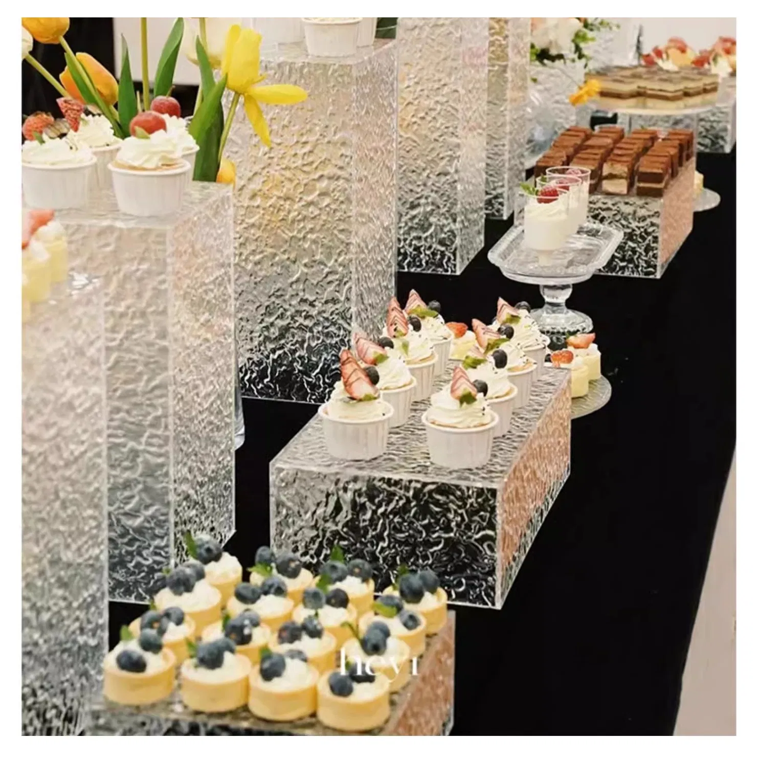 Acrylic Dessert Stand 200mmx200mmx400mm Water Ripple Stone Pattern Display Stand Deluxe Party Layout Snack Rack Banquet Party Buffet Meeting Bender Tea Party