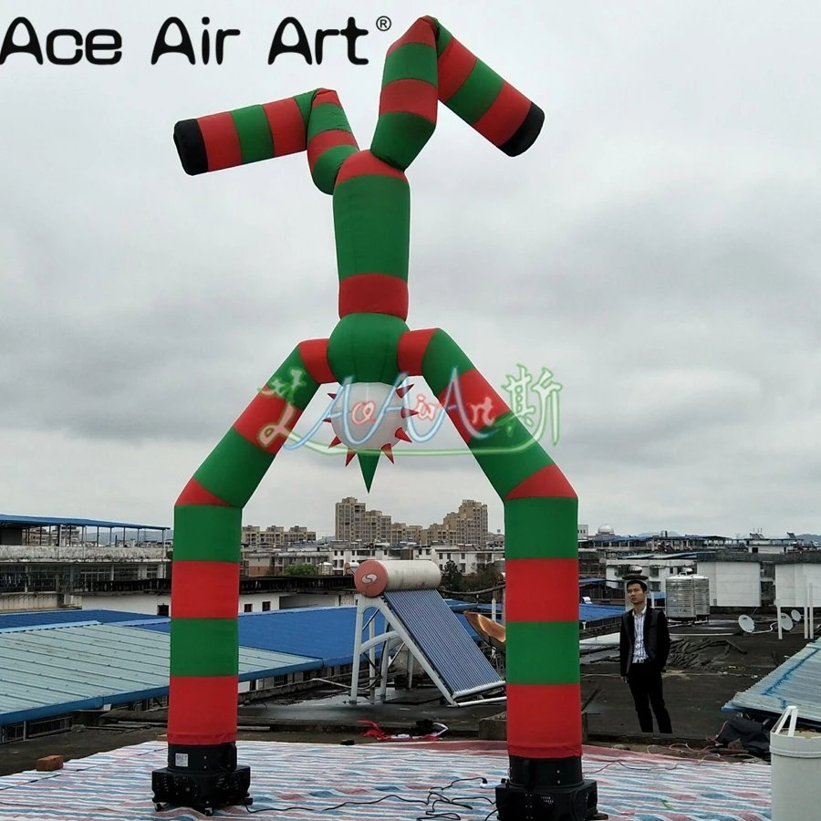 5mh Inflatable Sky Dancer Man Waving Legs Inverted Clown with Green and Red Color for Advertising