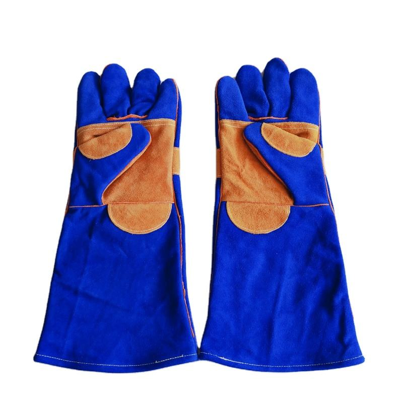 Premium Blue Cowhide Heat Resistant BBQ Gloves for Baking