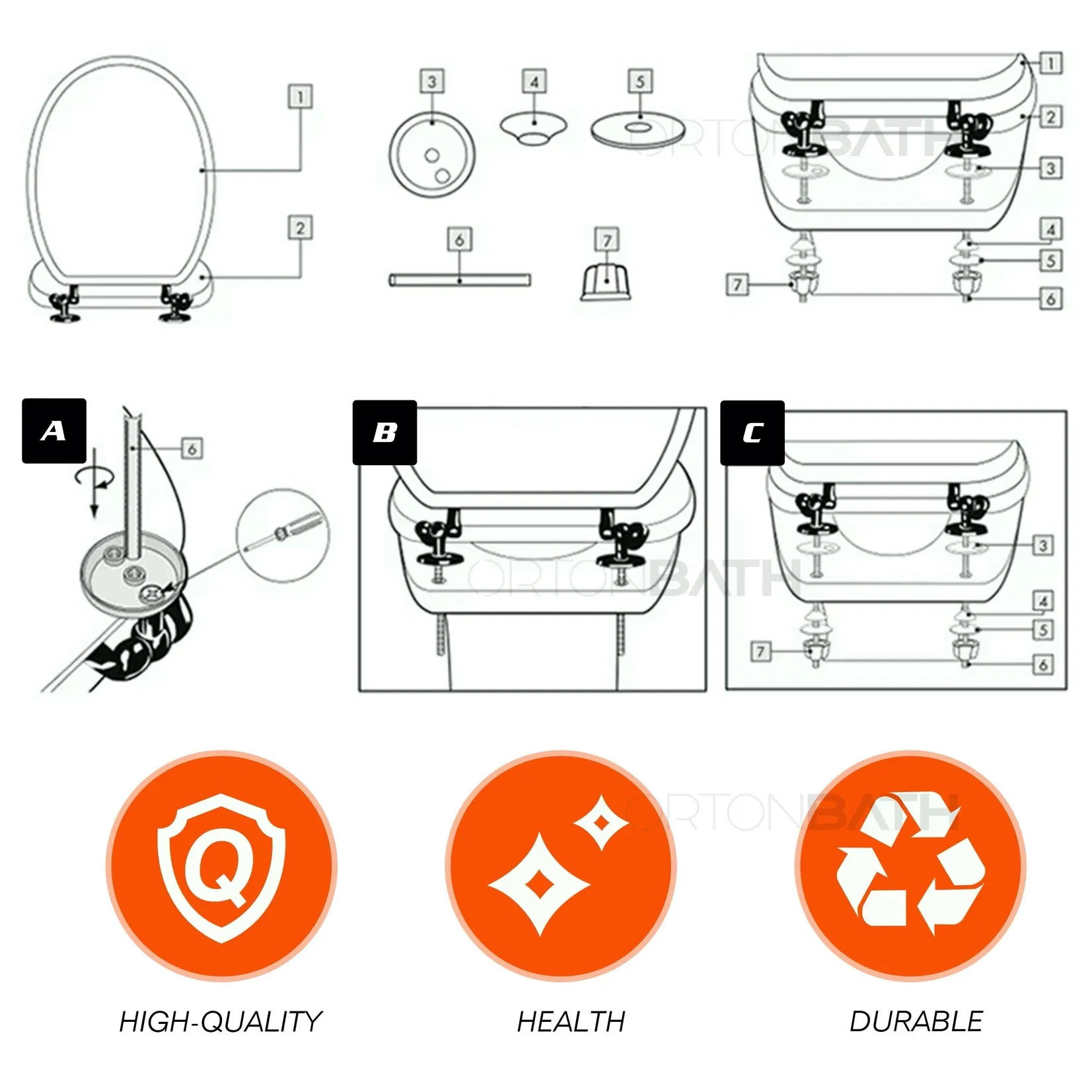 Ortonbath Elongated Oval Bamboo Toilet Seat with Lid Quick Release Slow Close Zinc Alloy Strong Hinges Natural Bamboo Natural Wood Toilet Seat