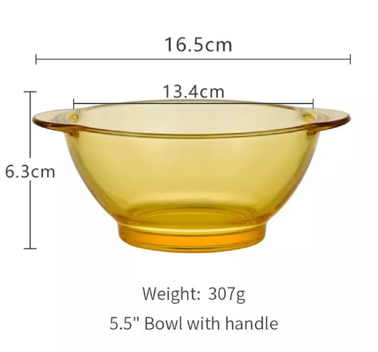 5.5inch High Borosilicate Heat Resistant Glass Oven Bowl with Handle Golden Jade Color