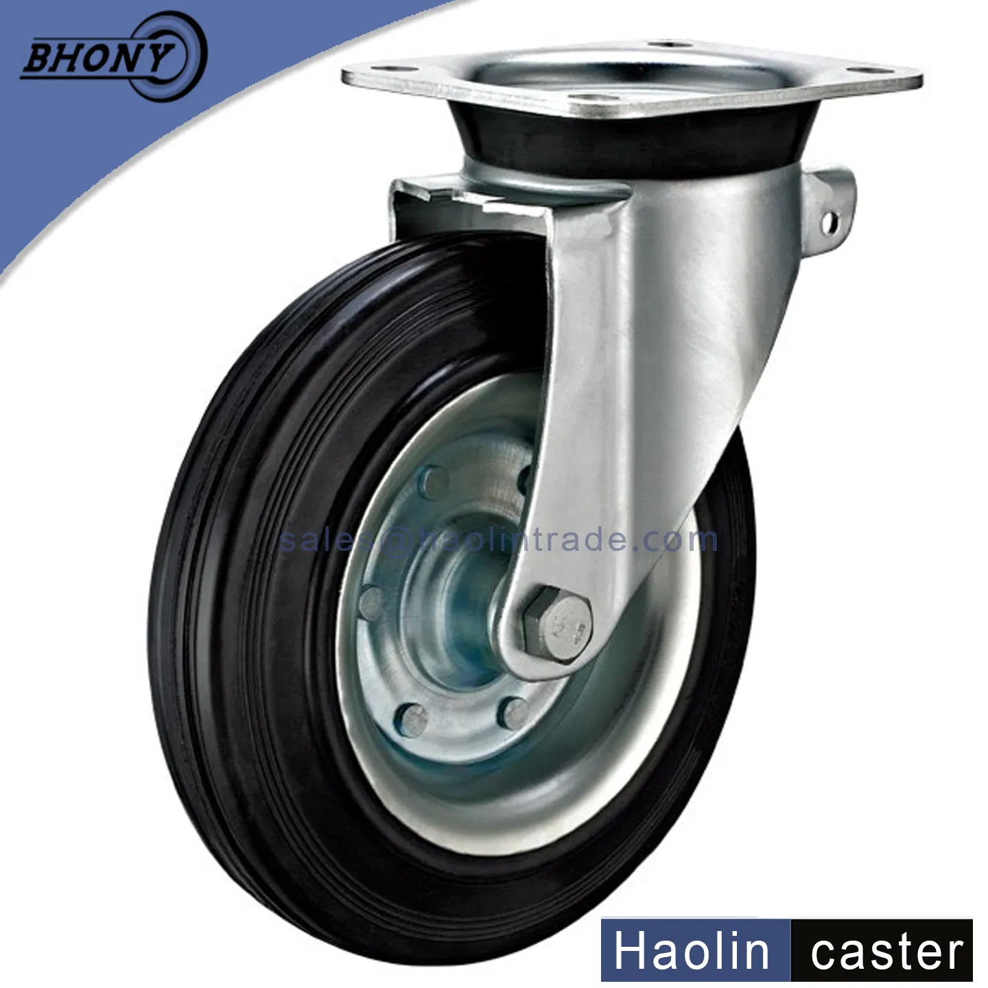 200mm Trash Can Rubber Iron Disc Core Swivel Wheel Caster Without Brake (EN840)