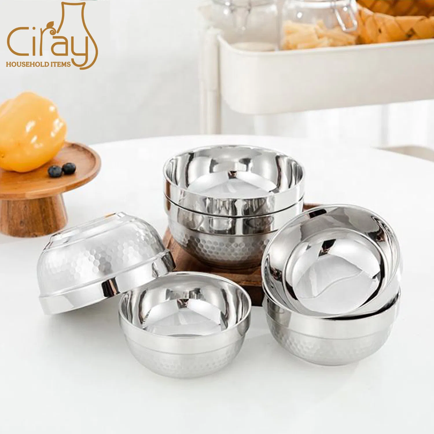 Kitchen Tool Stainless Steel Double Wall Heat Insulated Serving Bowls Household Rice Soup Bowl