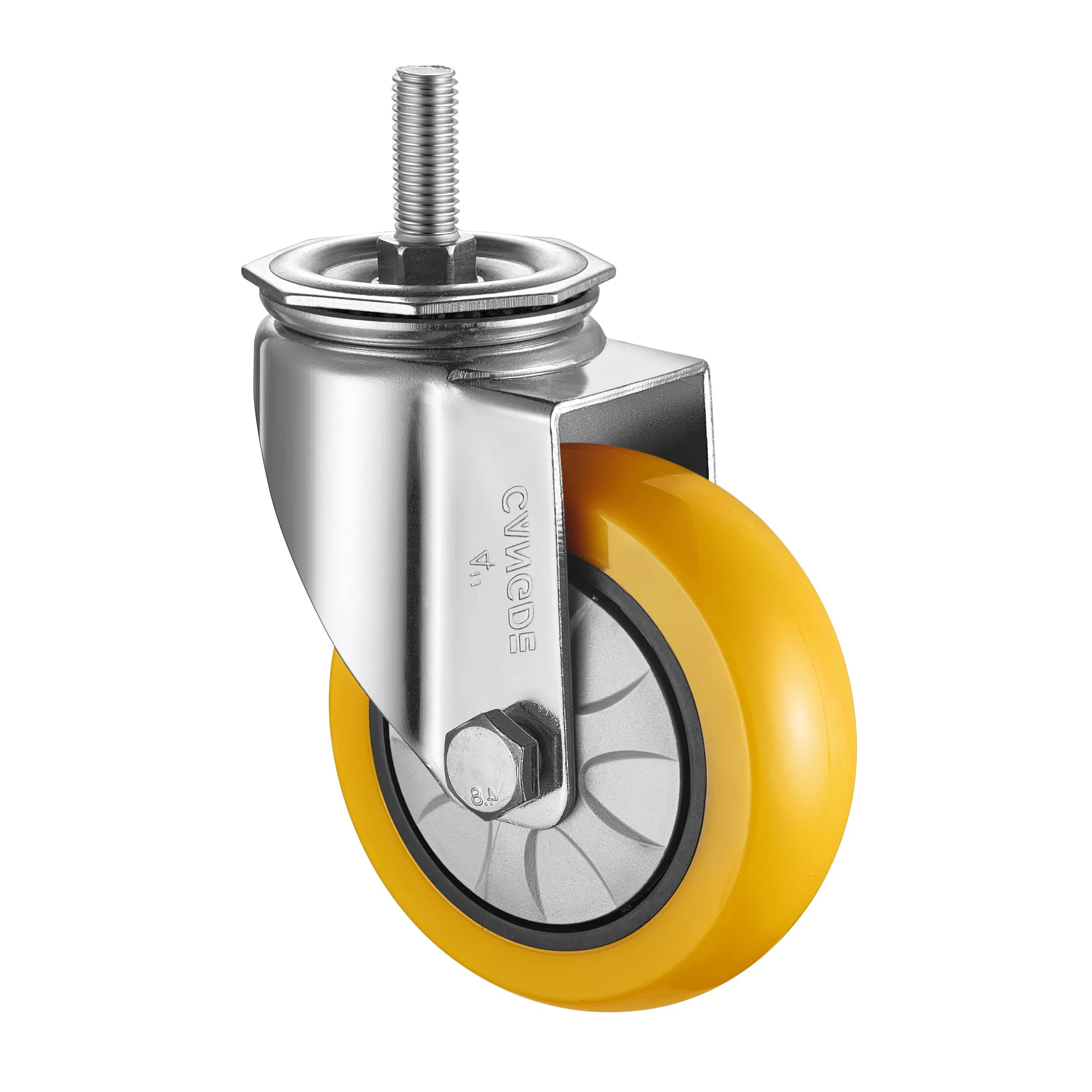 Threaded Stem Swivel Caster, Medium Duty Yellow Polyurethane Wheel