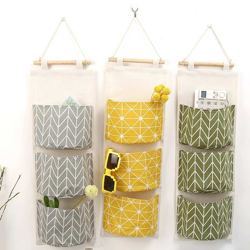 Cotton and Linen Waterproof Hanging Multi-Layer Hanging Pocket Storage Bag