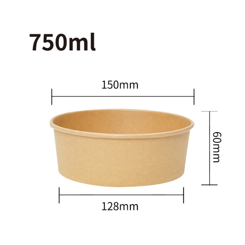 Eco-Friendly Disposable Kraft Paper Salad Bowl with Pet Lid Paper Bowl Takeaway