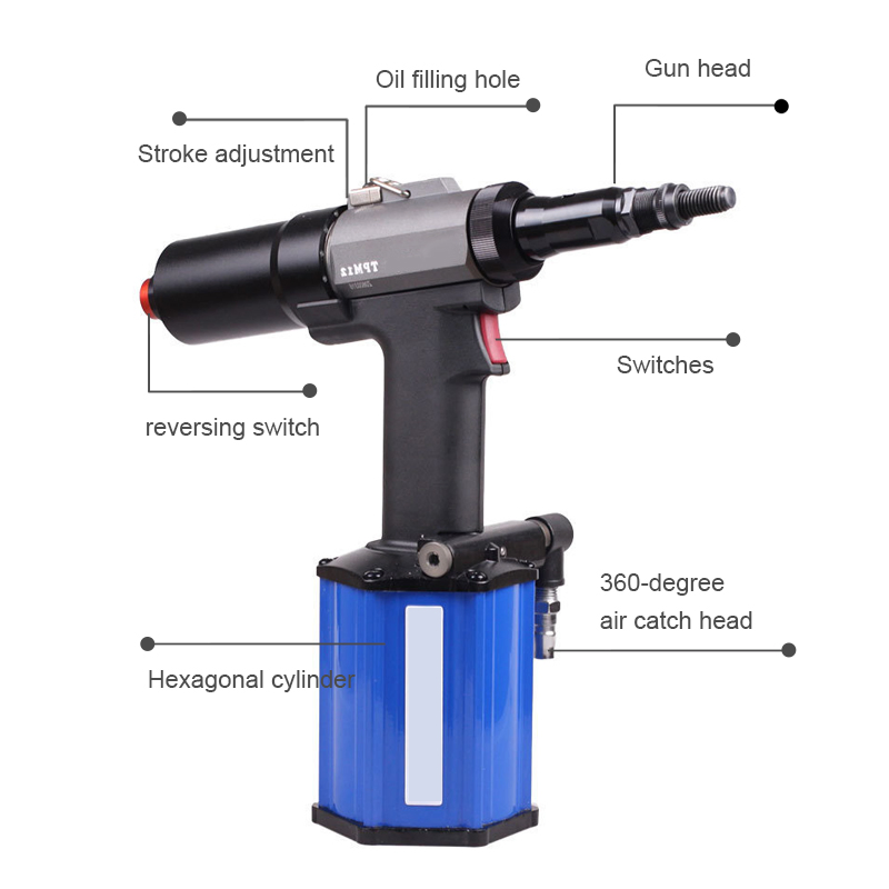 Tpm12 Durable Stroke Adjustable Blind Riveting Nut Gun Convenient Efficient Pneumatic Hydraulic Riveter M3-M12