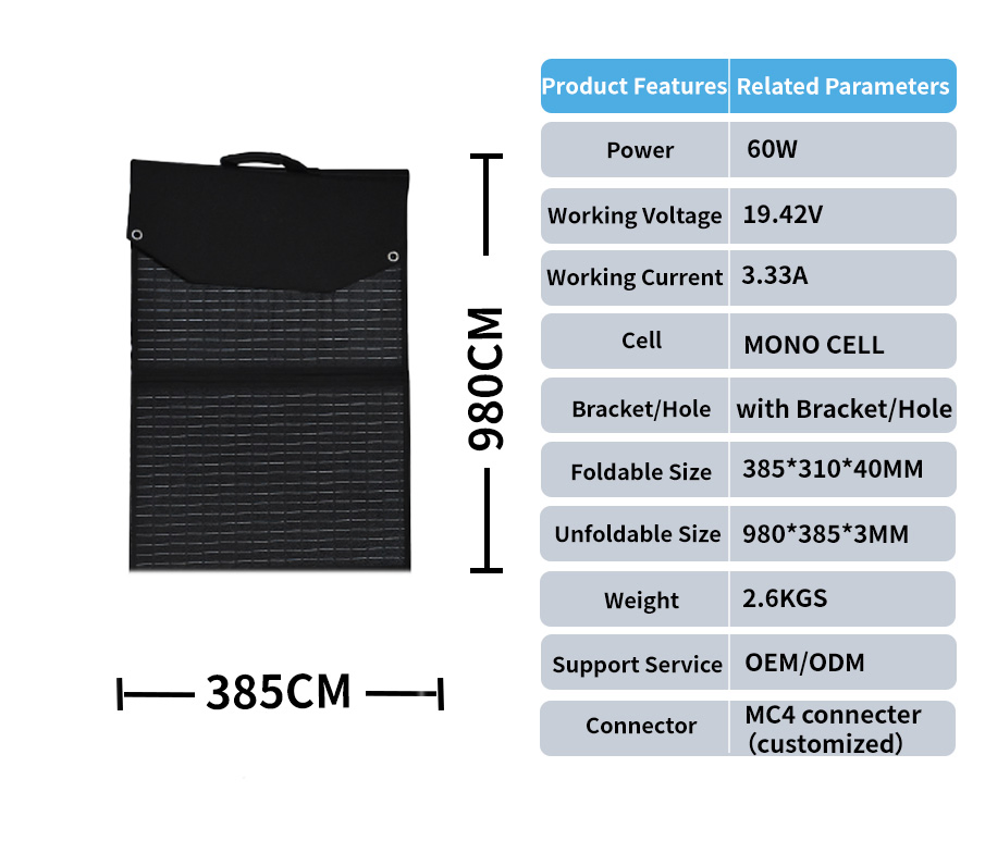 High Conversion 80W 18V Foldable Solar Panel for Portable Power Station and Solar Energy System