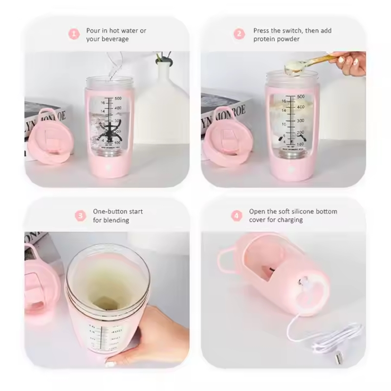 600ml Portable USB Rechargeable Protein Mixing Cups Sport Promotional Self-Stirring Shaker Bottle