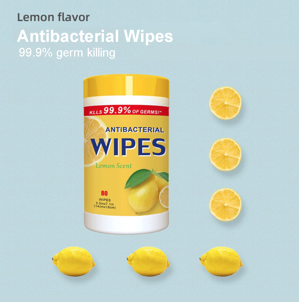 Lemon Scent 80counts Alcohol Free Canister Wet Wipe Disinfecting Cleaning Wipes with EPA