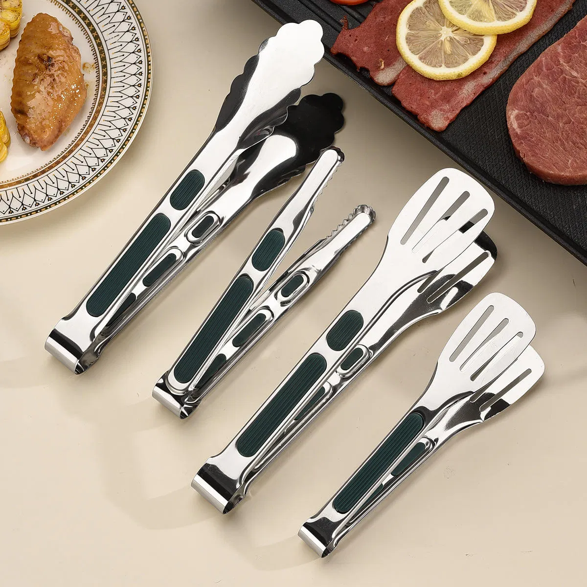Custom Logo 100% Food Grade BPA Free 9 Inch 430 Stainless Steel Handle Barbecue Grill BBQ Silicone Kitchen Food Tongs
