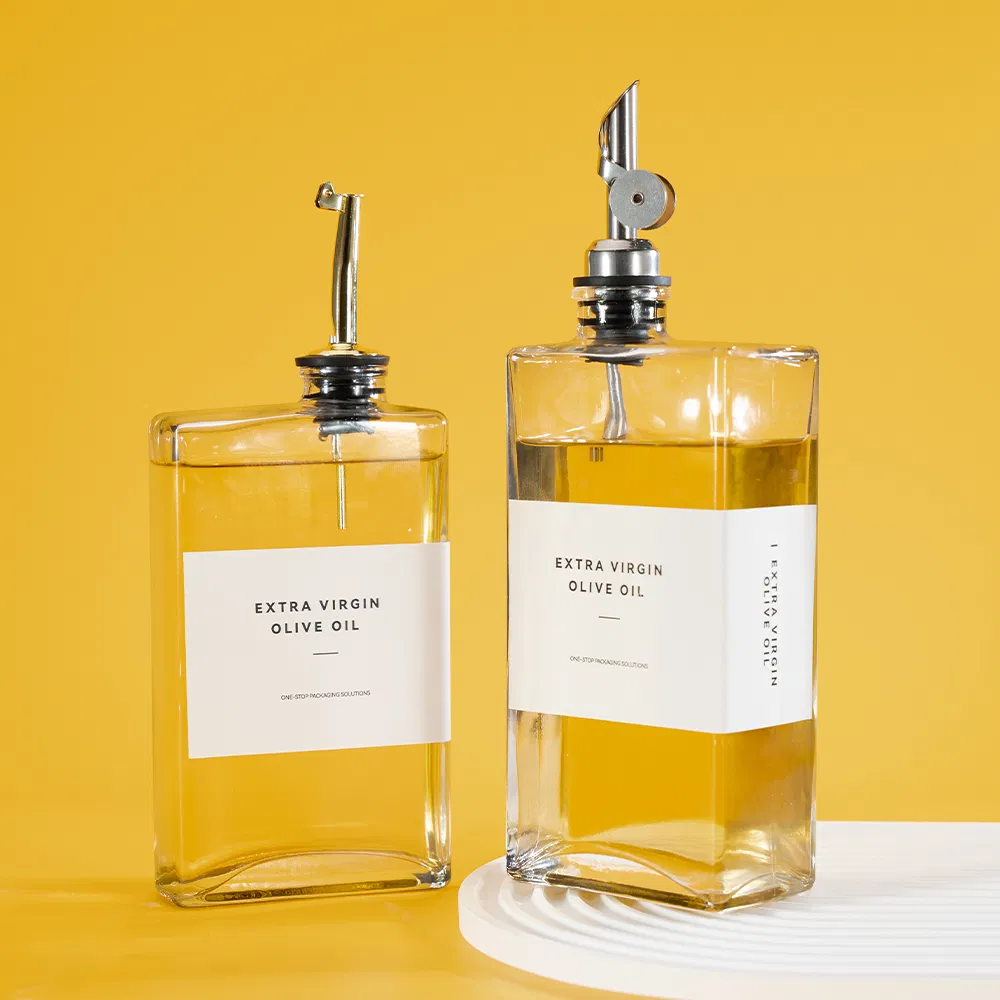 Hot Sale Unique Personalized Empty Square Clear 500ml Glass Olive Oil Bottles Set Packaged in Box
