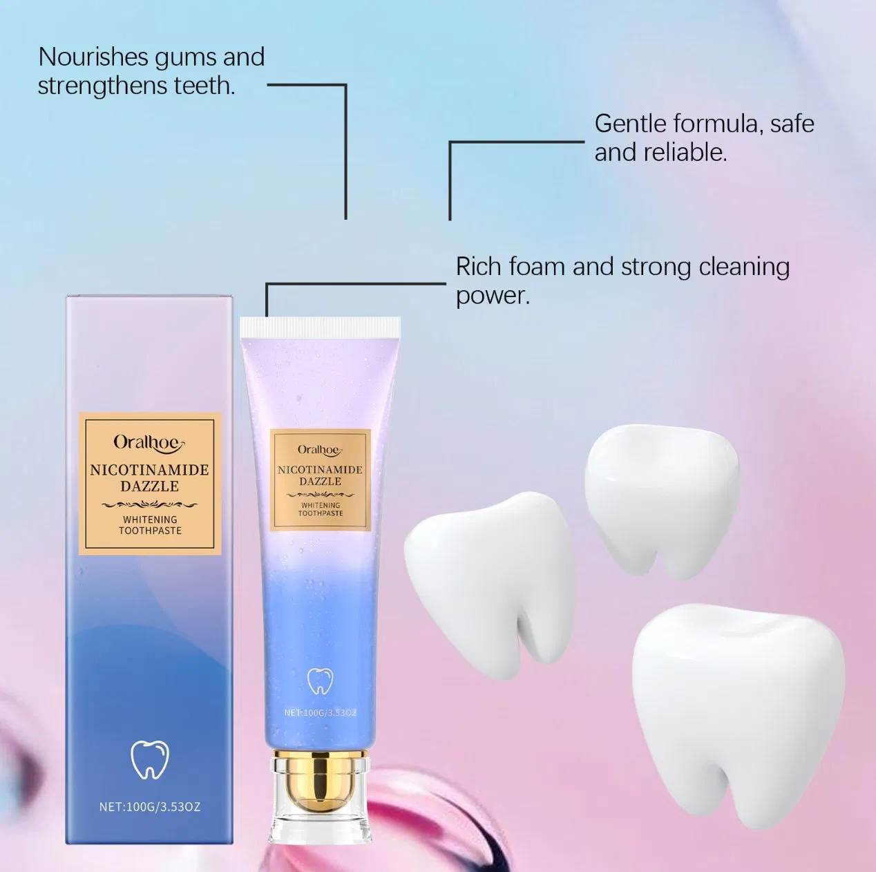 Online Wholesale Retail Niacinamide Toothpaste Fast Whitening Brightening Fresh Breath Removes Plaque Whitening Effect Removing Stains