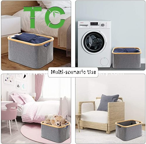 Wholesale Bamboo Laundry Hamper Basket with Handle Collapsible Clothes Storage Bag Bamboo Laundry Basket Collapsible Cloth Hamper