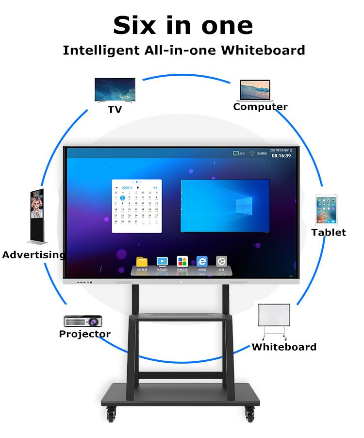 All in One PC Android 7.0 Touch Panel Screen Smart Board 55 65 Inch 86" Interactive Whiteboard with Camera and Microphone