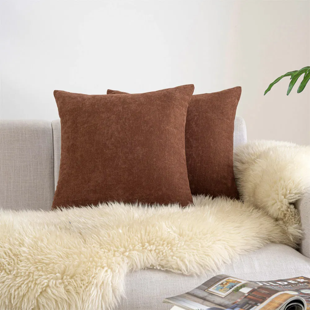 Chenille Soft Throw Pillow Covers 18X18 Set of 2, Decorative Square Pillow Covers Living Room