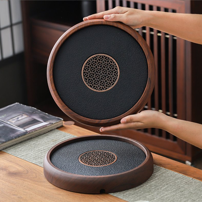 Portable Round Wooden Dry Making Tea Holder Tray