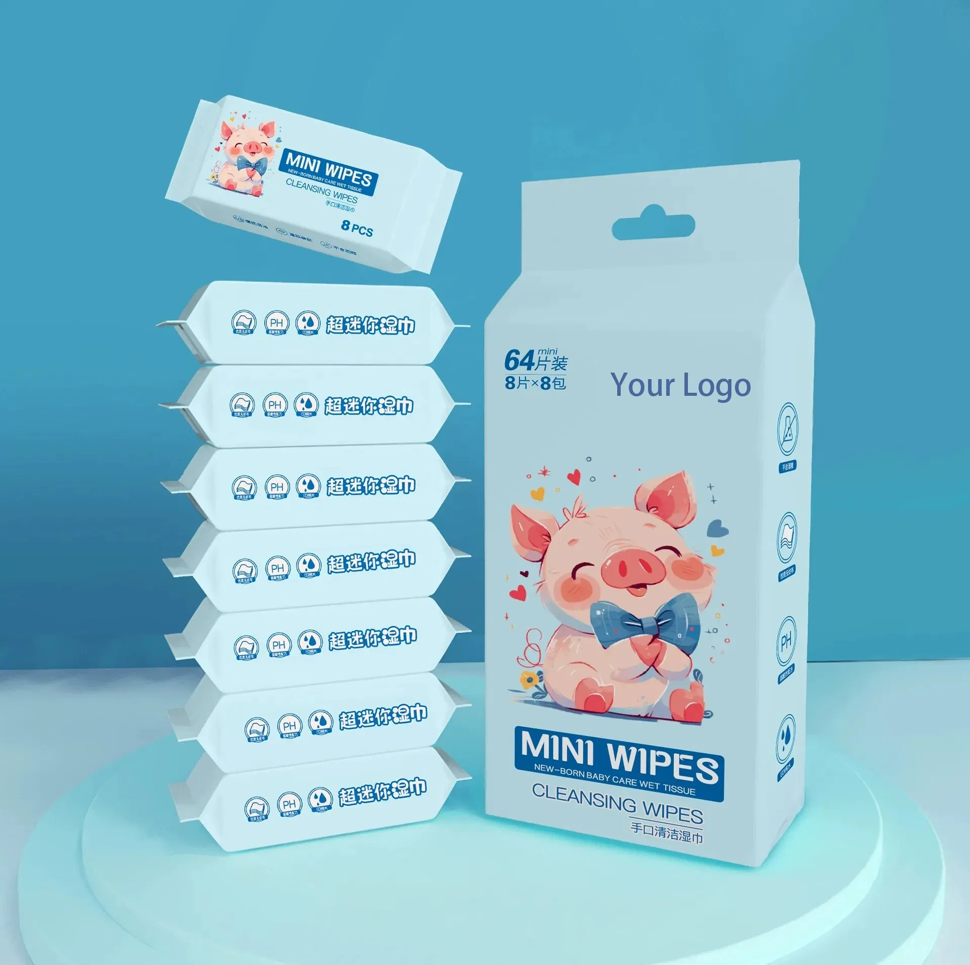 Free Sample Custom Cheap Pure Water Facial Wipes Cute Wet Wipes for Sensitive Skin Care