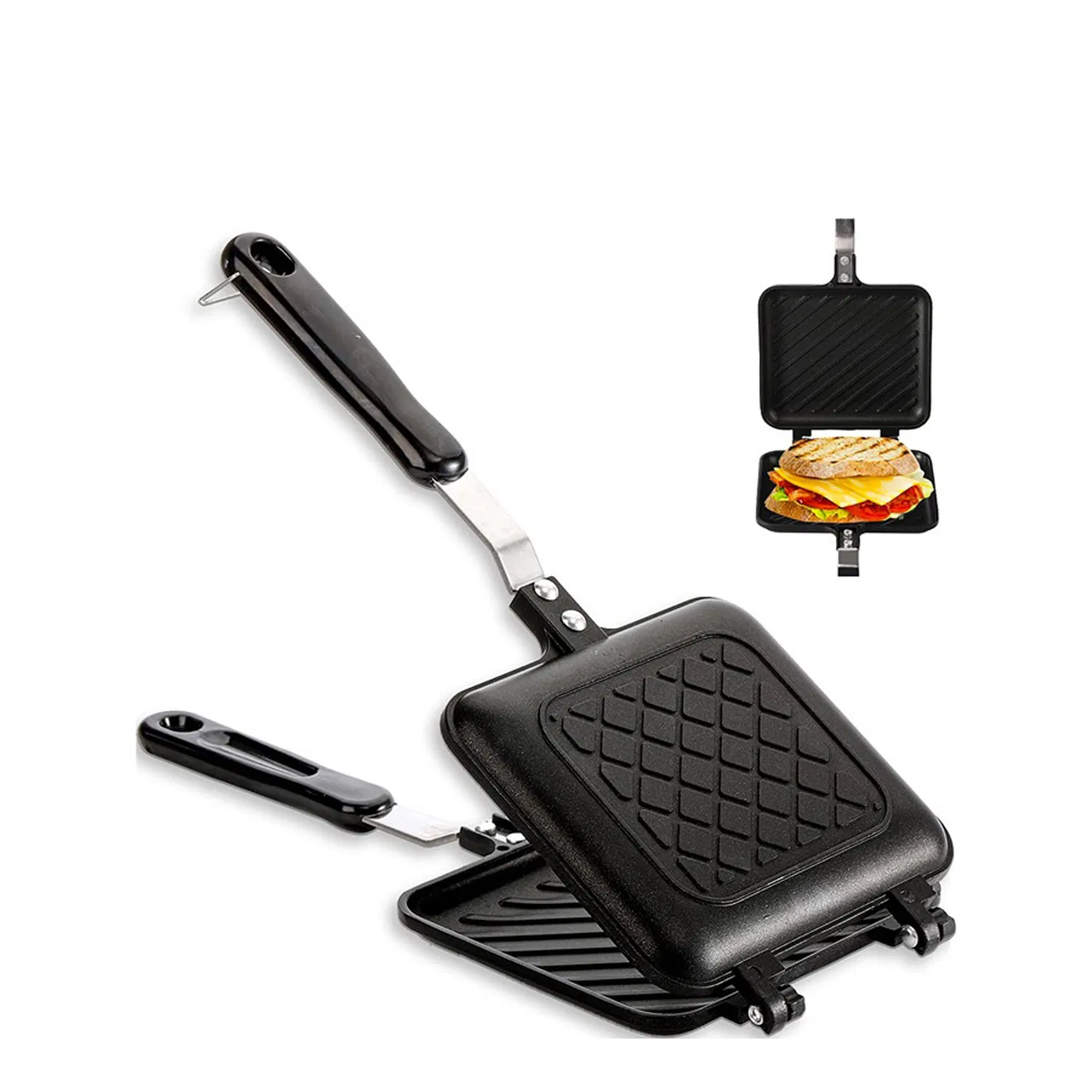 Non-Stick Grilled and Panini Handle Stovetop Toasted Aluminum Flip Pan Sandwich Maker for Home Kitchen