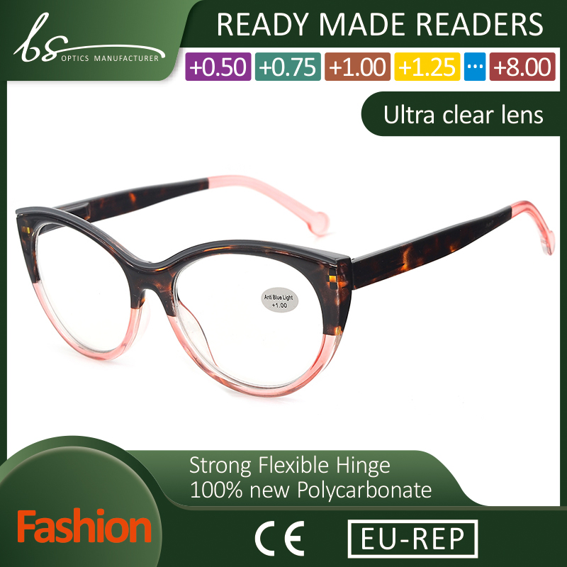 Big Round Plastic Anti Blue Blocking Flexible Magnifying Reading Glasses for Women