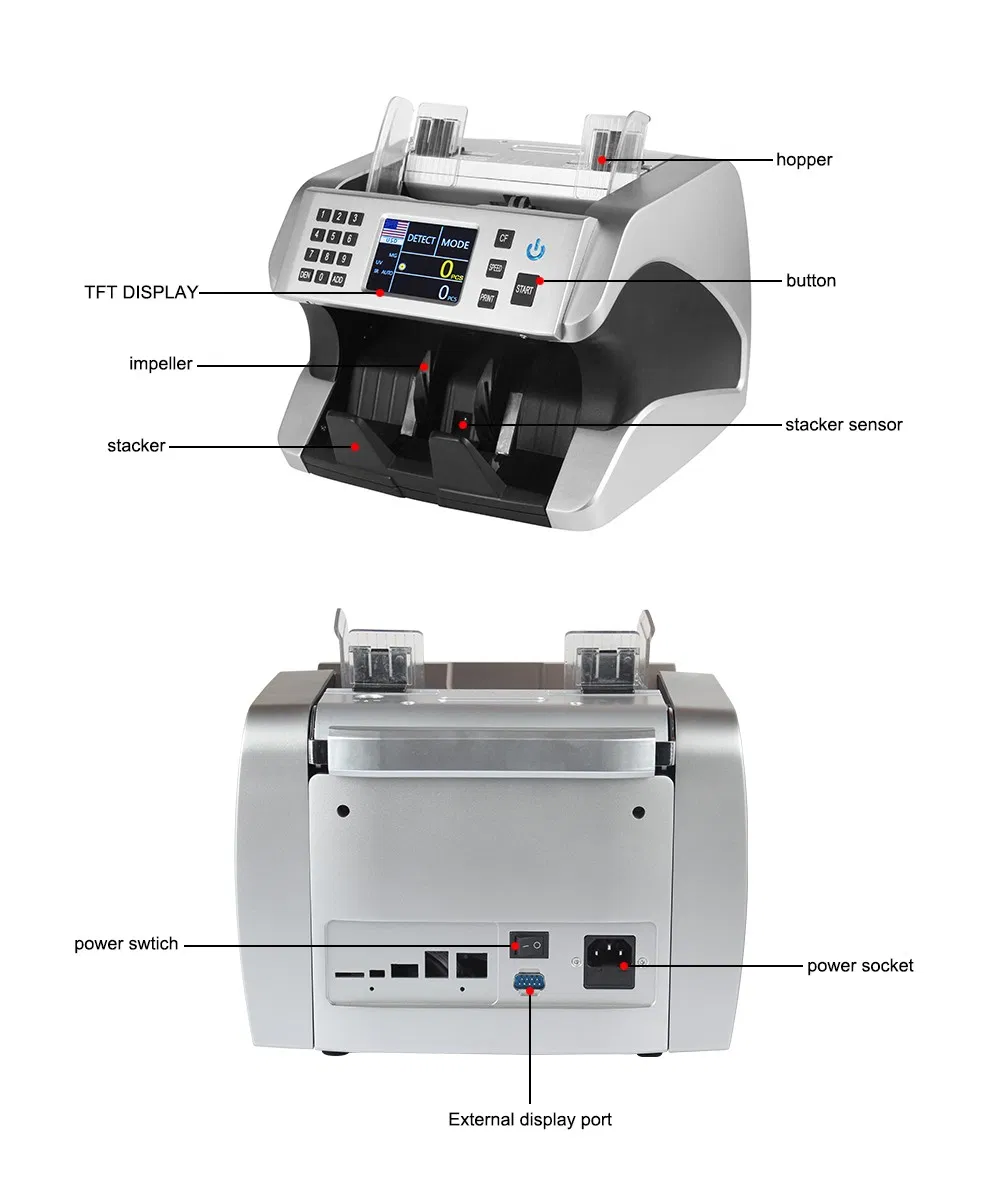 Top Loading Heavy Duty UV Mg Detection Polymer Banknote Money Bill Currency Counter