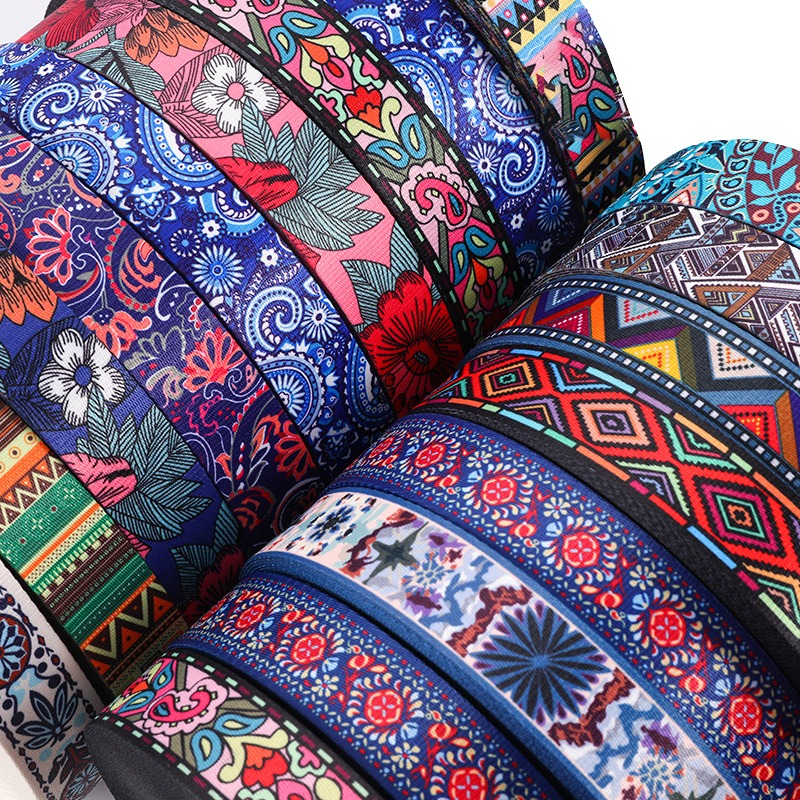 Лента полиэстер 3.8 см с печатью для одежды