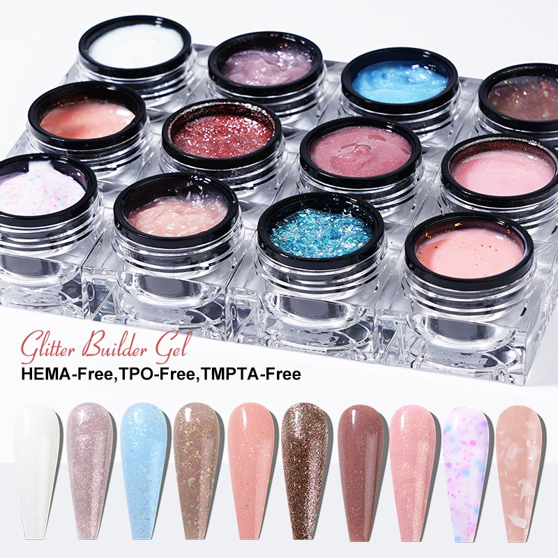New Formula No Burn Builder Nail Extension Gel 15ml Hema Free Low Heat Self Leveling Acryl Mousse Glitter Hard Gel