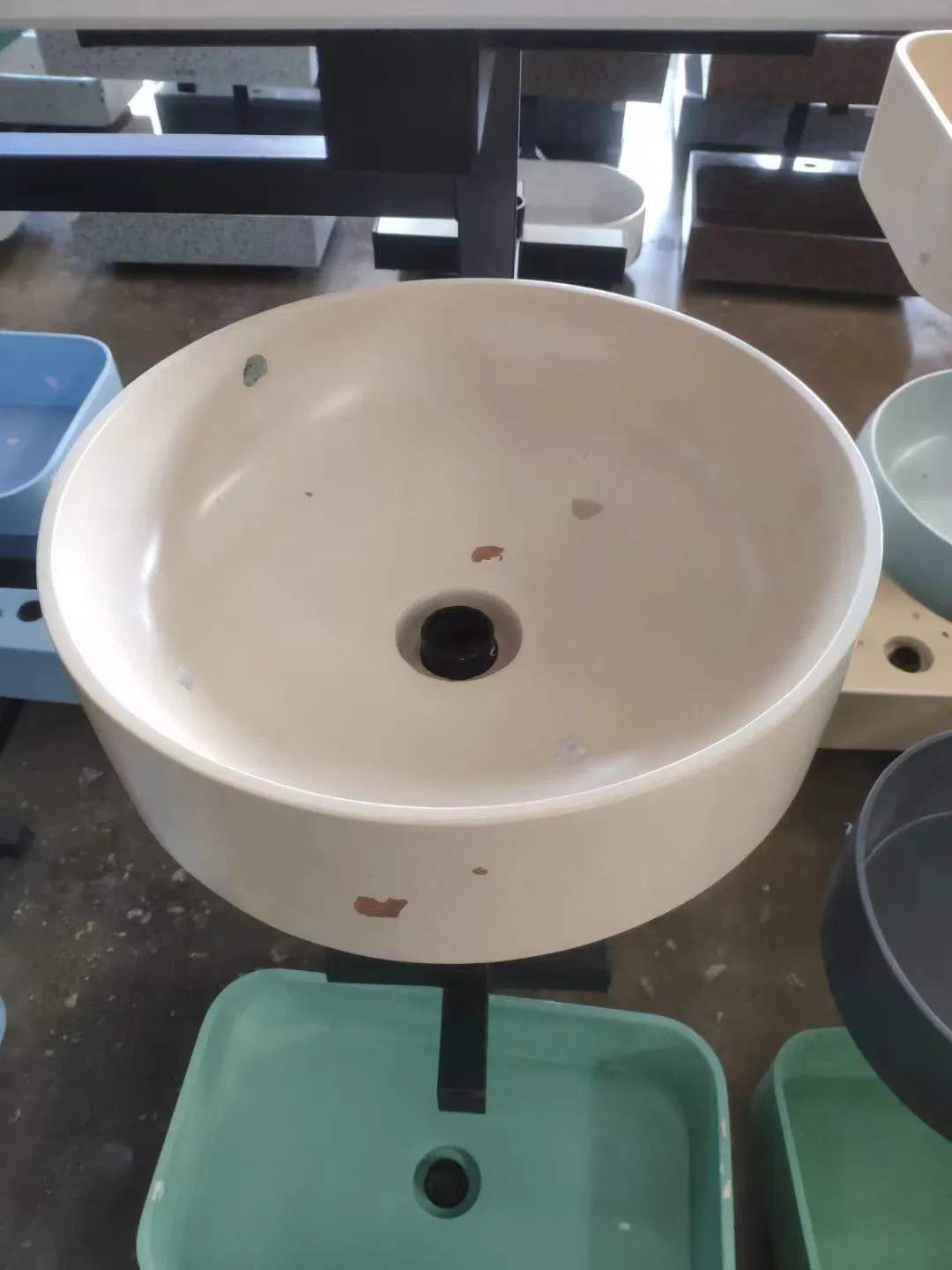 Round Shape Counter Above Mounted Colorful Decorative Bathroom Basin Terrazzo Wash Basin