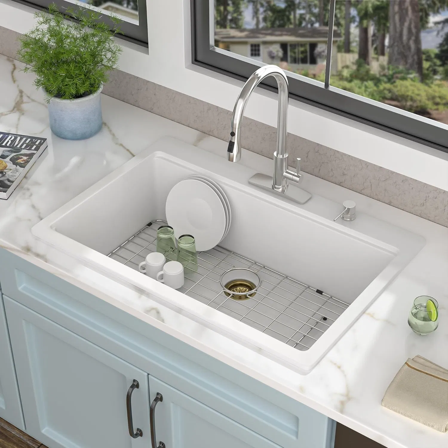 Granite Composite Kitchen Sink Single Bowl 31" Workstation Quartz Kitchen Sinks