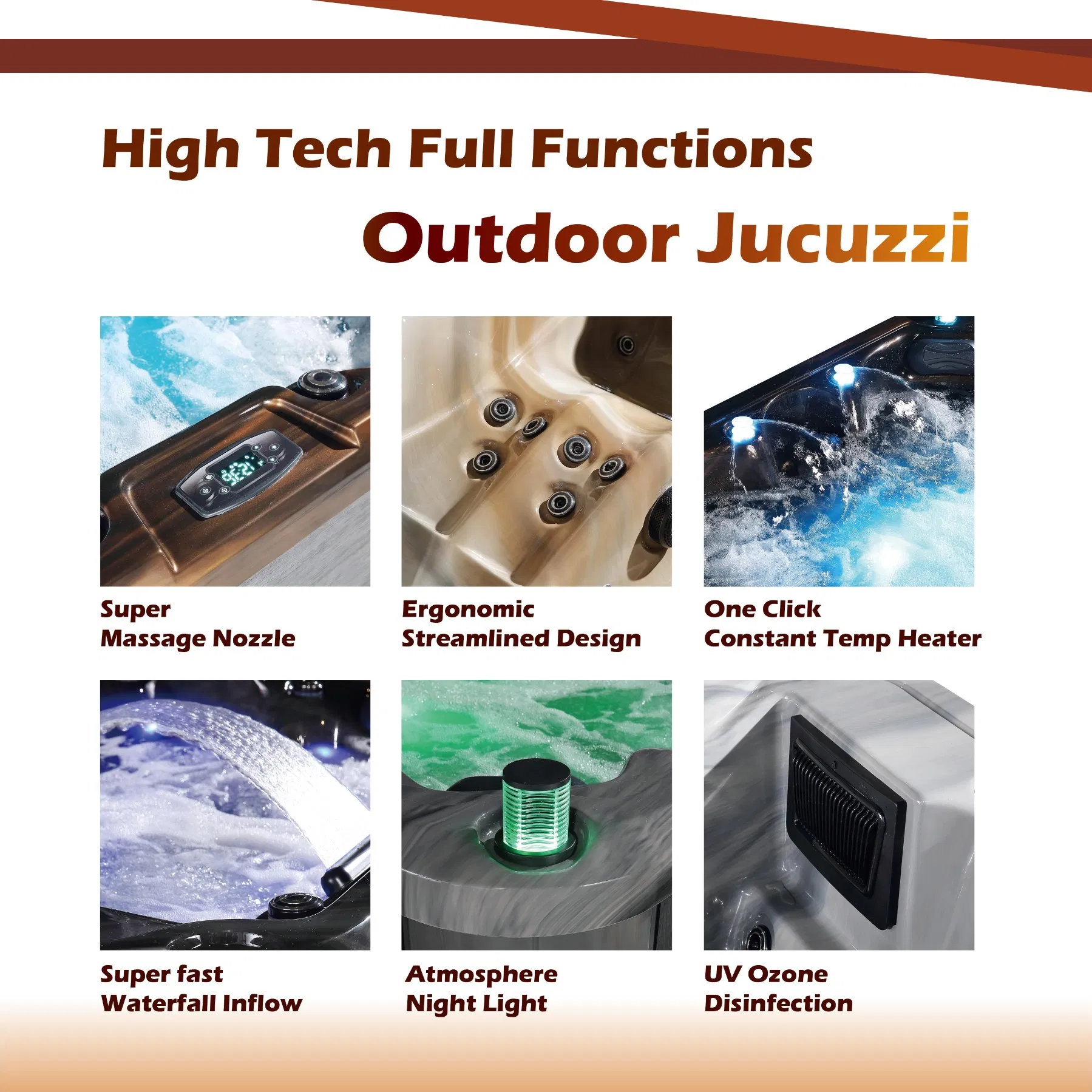 Family Share 4-6 People Gold Black Outdoor Luxury Garden Hot Tub with Hydro Jacuzzis