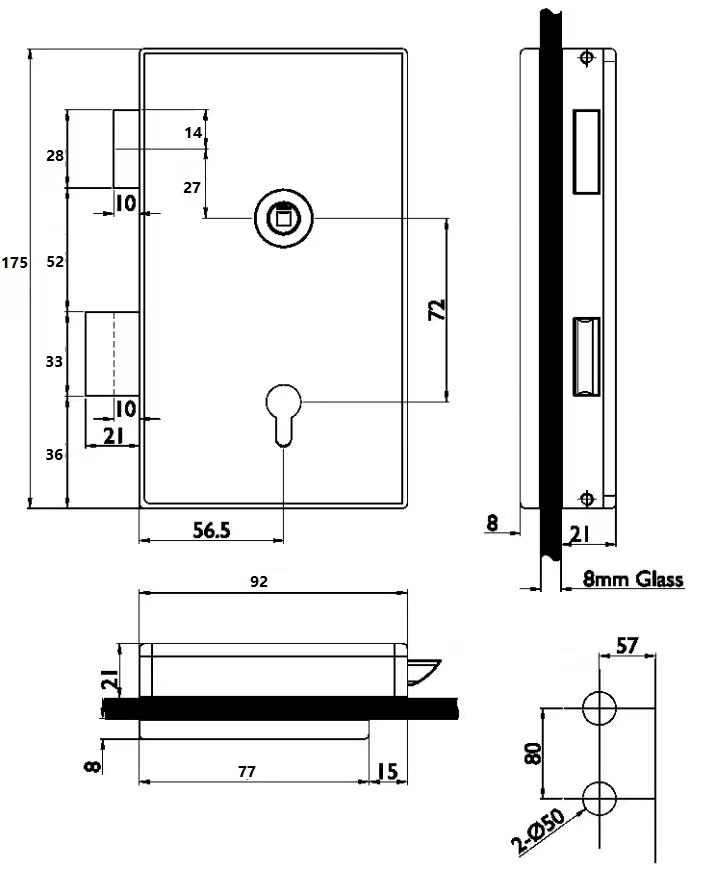Office Furniture Glass Door Lock Set with Cylinder and Level Handle Home Door Lock Security