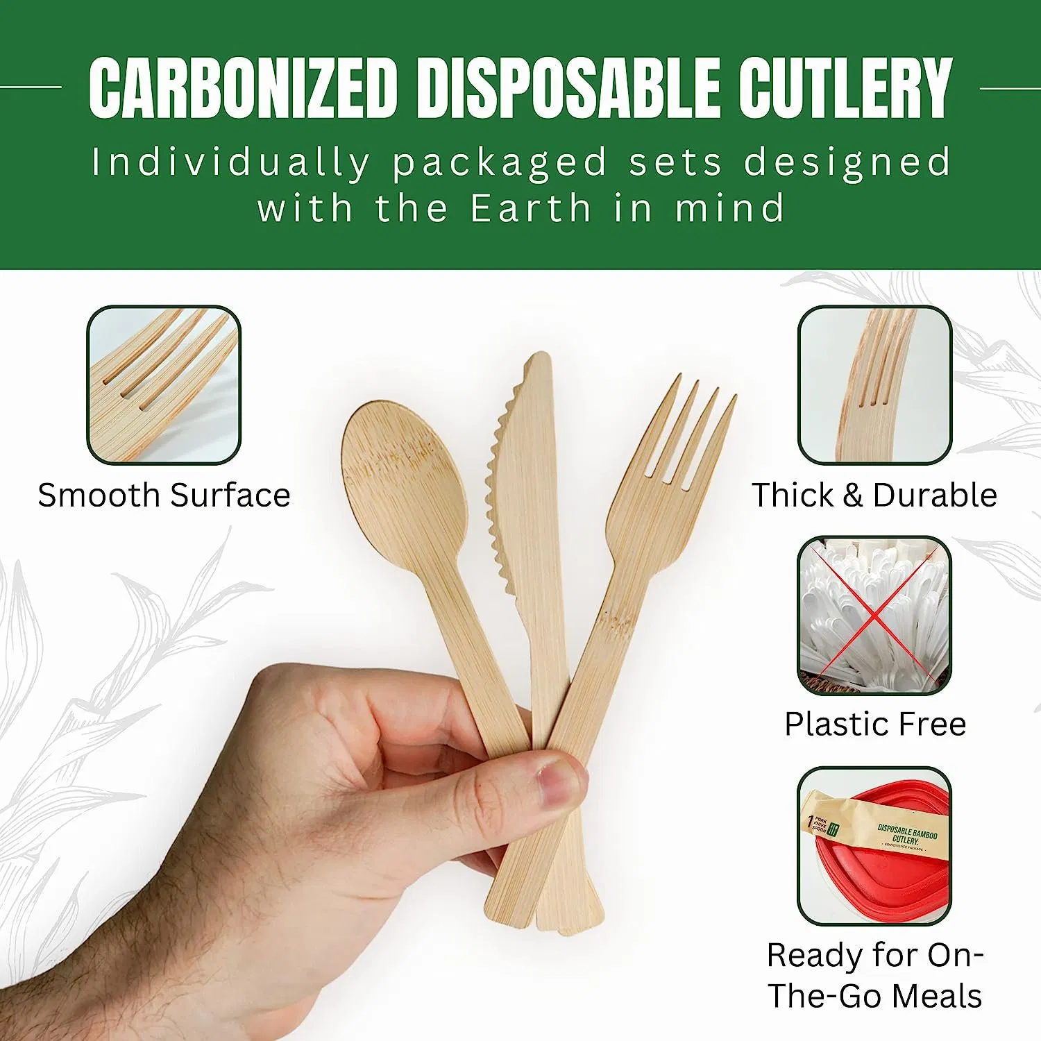 Wholesale Ecological Heat Resistant Disposable Natural Bamboo Cutlery Sets