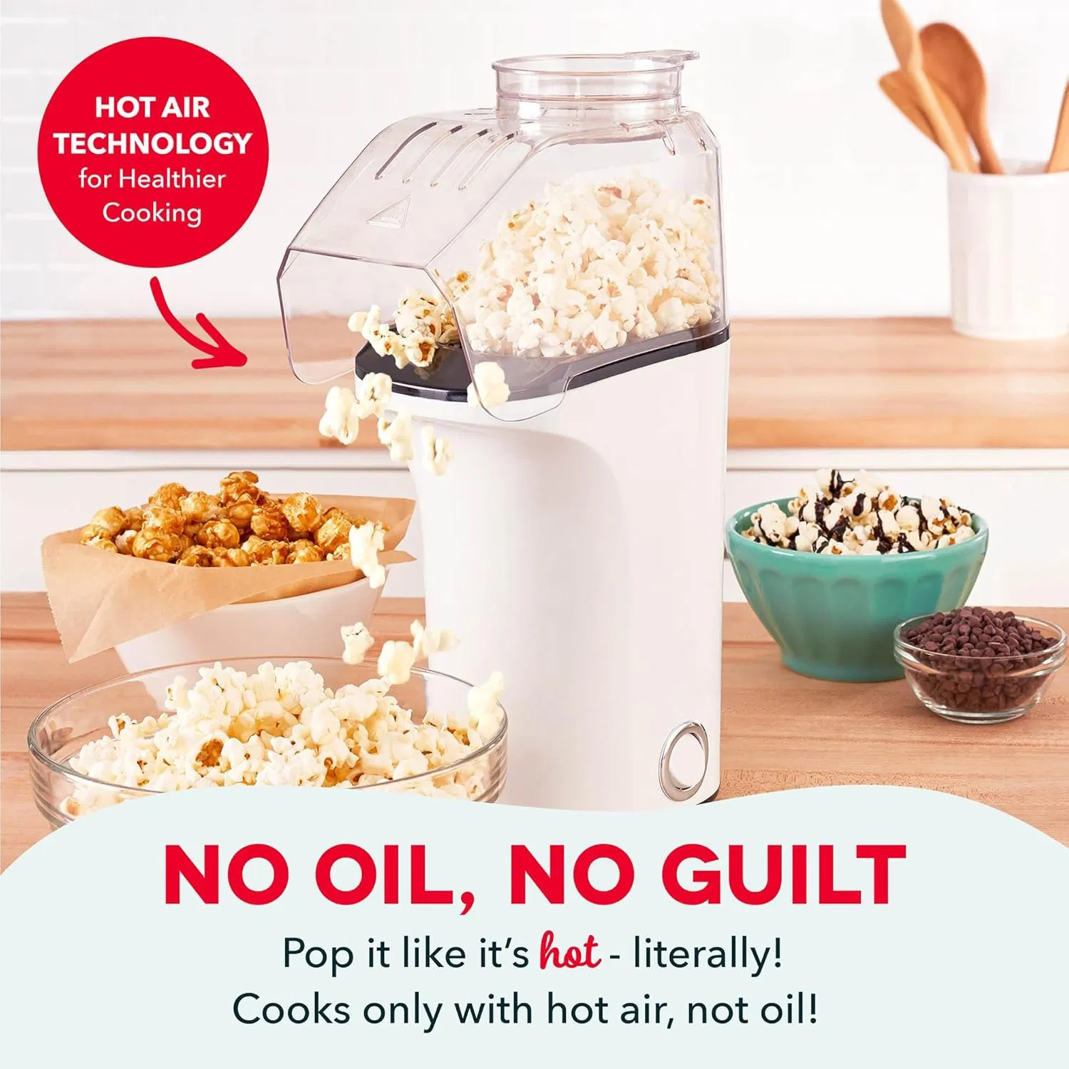 Oil-Free Air Popcorn Maker with Measuring Cup & Recipe Guide