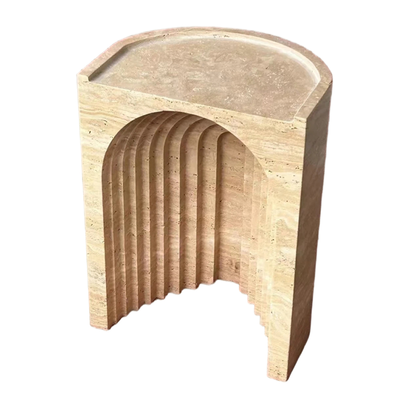 Marble Furniture Stylish Beige Travertine Marble Side Table Luxury Hollow Console Tables