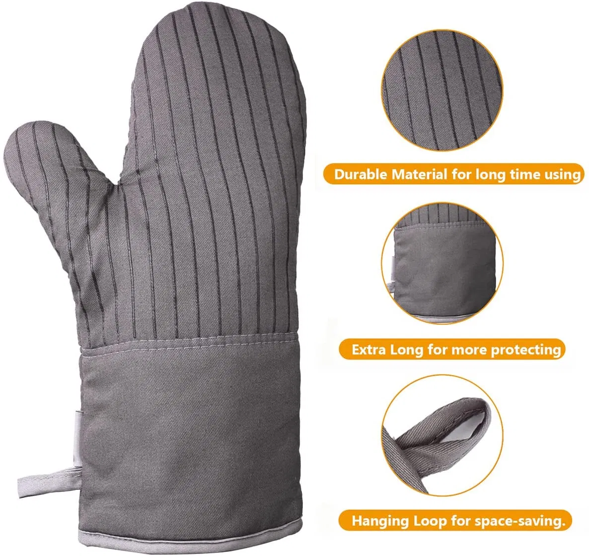 Oven Mitts and Pot Holders Sets Oven Mitts Heat Resistant with Cotton Lining and Non-Slip Silicone Striped Surface Hanging Loop and Potholders