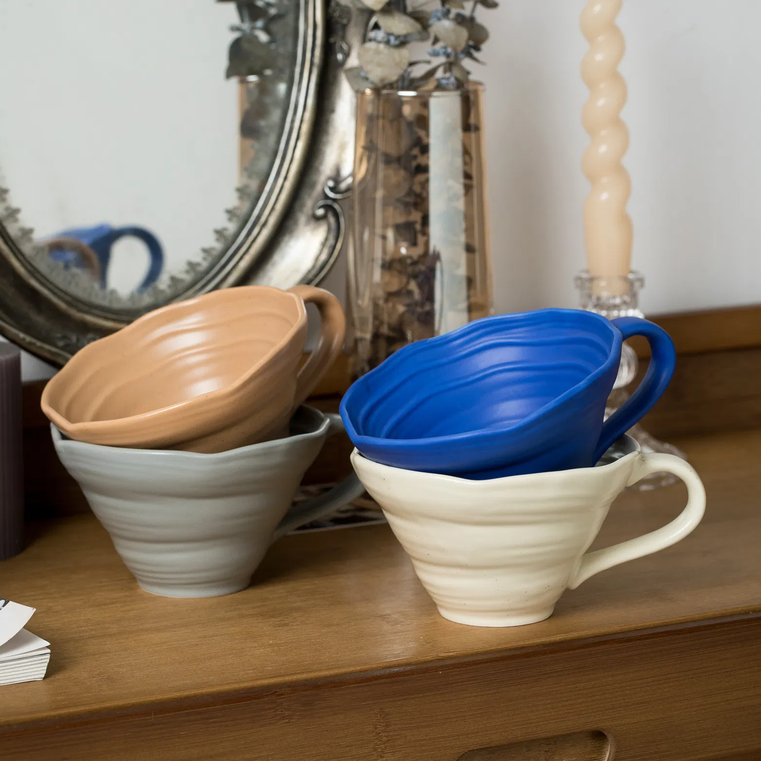 380ml Large Capacity Solid Color Abnormity Ceramic Mug Hand Pinch Breakfast Mug